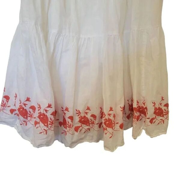 Old Navy Women's White & Dark Orange Cotton Embroidered Lined Tiered Pull On Max - Picture 8 of 11